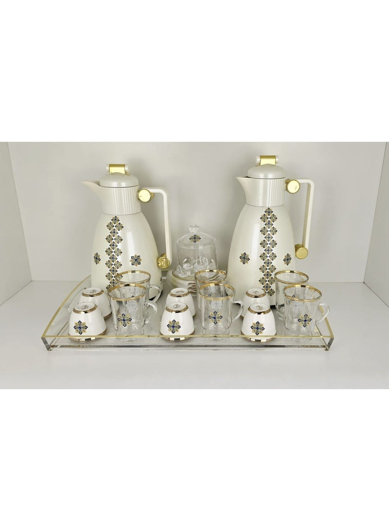 Damanhoor Thermos Set 22Piece 6Tea Cup With 6Soucer 6Cawa Cup 1Sugar Bowl  2Thermos 1Tray - Image 2